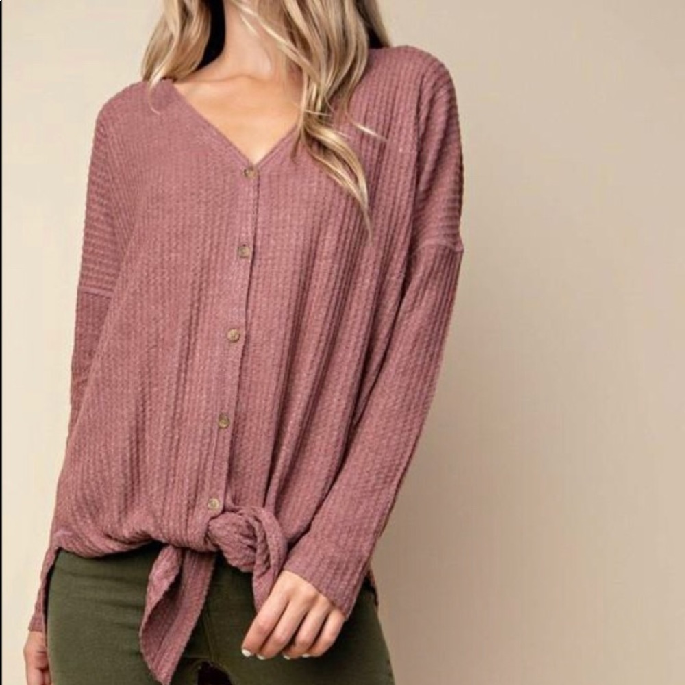 Kori America Chestnuts Brushed Waffle Button Top C